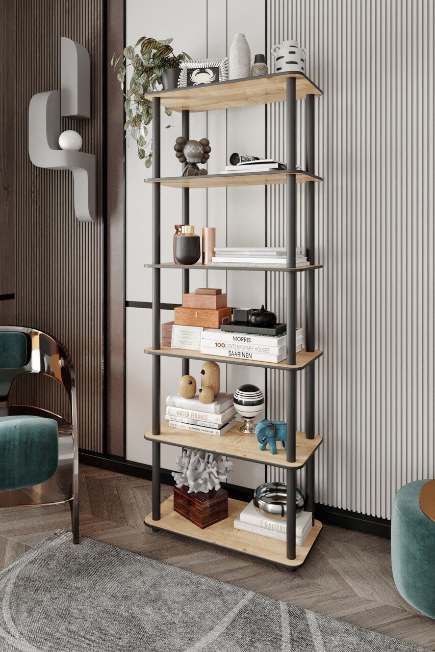 Corp biblioteca, Hanah Home, Bookcase 6 Rect, 60x173x30 cm, Stejar - imagine 6
